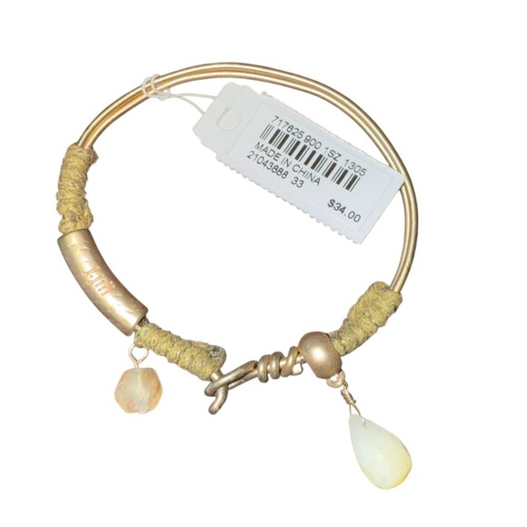 J. Jill Charm Bracelet Stone Glass Bead Antique Gold Tone Braided Cord Hook NWT - Picture 7 of 8